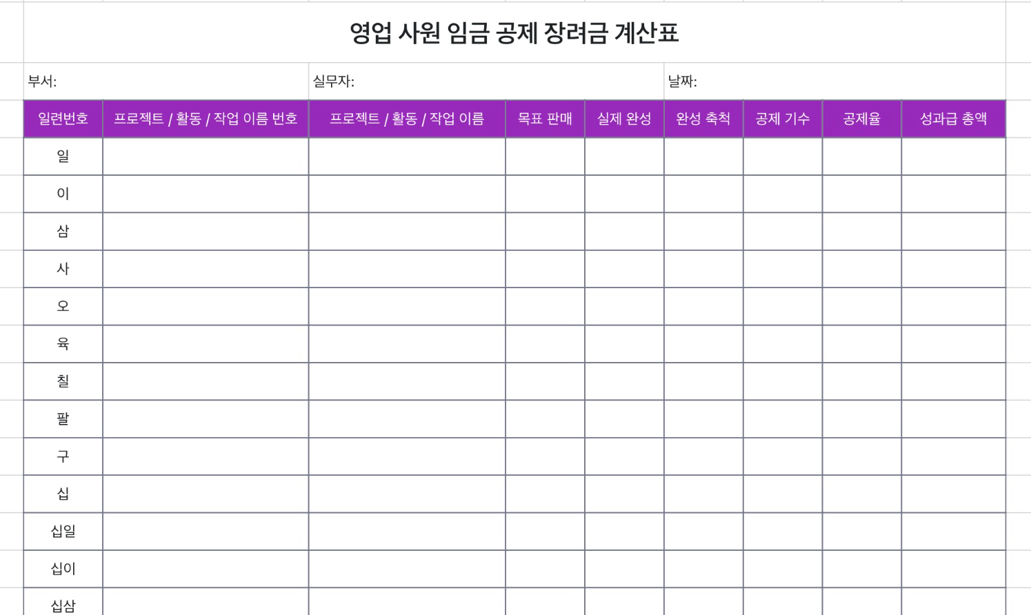 판매원 임금 공제 계산표